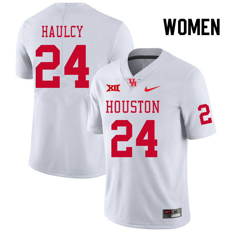Women #24 A.J. Haulcy Houston Cougars College Football Jerseys Stitched Sale-White